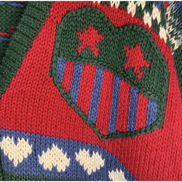 VINTAGE Heart Cardigan Sweater Large 80s Americana Granny Hand EmbroideredL - Picture 3 of 9